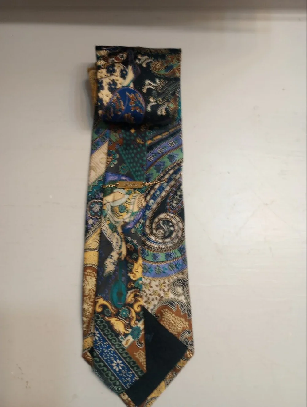 Brioni Vintage Blue And Gold Paisley Silk Tie